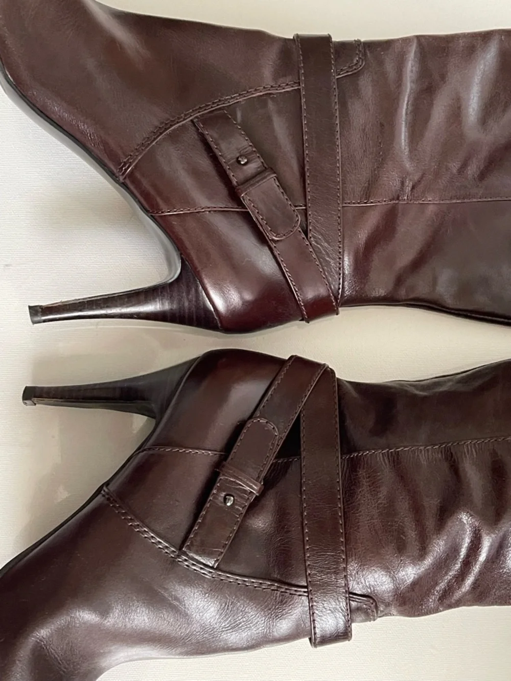 Nine West Tall Brown Leather High-Heel Boots Women’s 9.5M Classic Preppy Fall